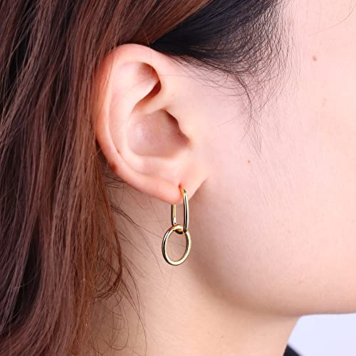 MILACOLATO 925 Sterling Silver Hoop Earrings for Women 18K Gold/Rhodium Plated Drop Dangle Hoop Earrings with Charms Cross Spike Moon Star Paperclip Link Statement Earrings Convertible Link Huggie Earrings Hypoallergenic - color: Gold Tone : Hoop with Dan