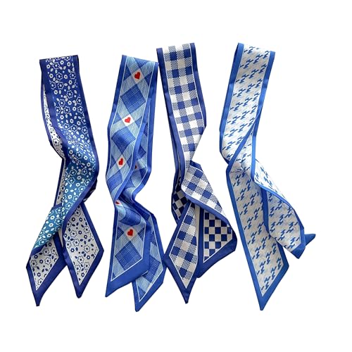 4/40 Pcs Hair Scarf for Women, 35"x2.36" Lightweight Silk Headband, Purse & Bag Scarves Gift Collection - color: Klein Blue