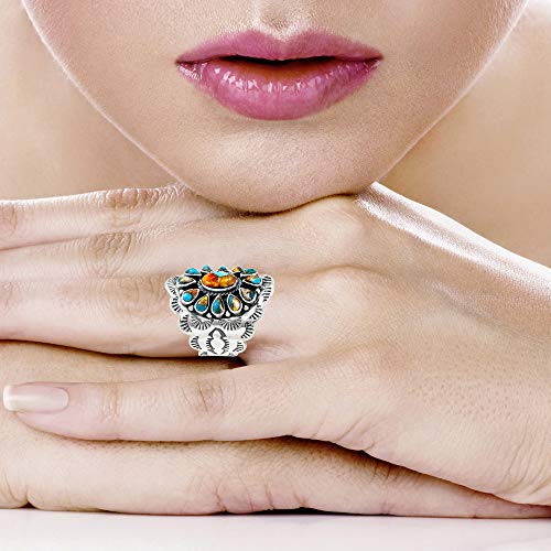 Sterling Silver Genuine Gemstones & Turquoise Ring (SELECT color) - color: Spiny Turquoise