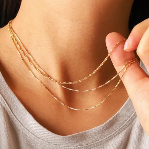 CHESKY Layered Necklaces for Women, 14K Gold Plated Chain Necklace Women Trendy Cuban Link Paperclip Chain Toggle Clasp Necklace Fashion Chunky Jewelry for Women - style: Box Chain-GD