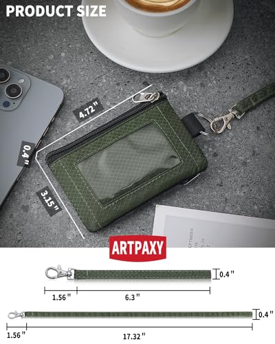 Artpaxy Minimalist Wallet For Mens Womens, Keychain RFID Blocking Zipper Small Wallet with ID Window 2 Lanyards,Water Resistant Travel Cash Card Coin Case Boys Girls - color: Army Green, style: Casual