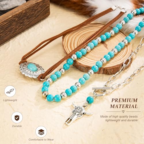 Western Necklaces Boho Turquoise Cross Necklace Set Navajo Pearl Beaded Layered Choker Cowgirl Christian Western Jewelry for Women - color: Style-C