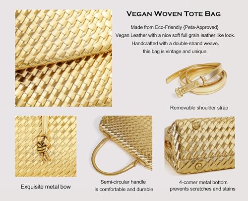 Woven Crossbody Bag for Women, Top Handle Satchel Purse Shoulder Handbag, Woven Handbag - color: Gold