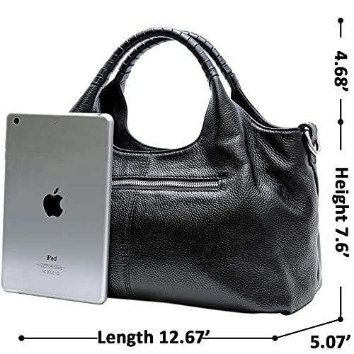 Iswee Genuine Leather Shoulder Bags Purses and Handbags for Women Satchel Designer Cross Body Hobo Medium Size Tote - color: Black