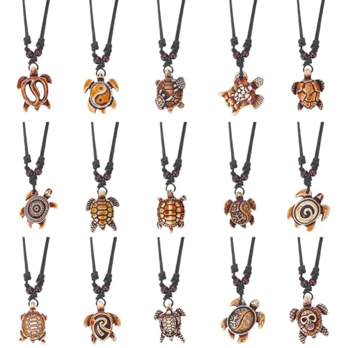 ANATTASOUL Yin Yang Turtle Necklace 15 Pcs Adjustable Sea Turtle Skull Necklace Ocean Resin Antique Jewelry with Evil Eye Pattern for Women Anniversary Party Birthday Gifts Goldenrod