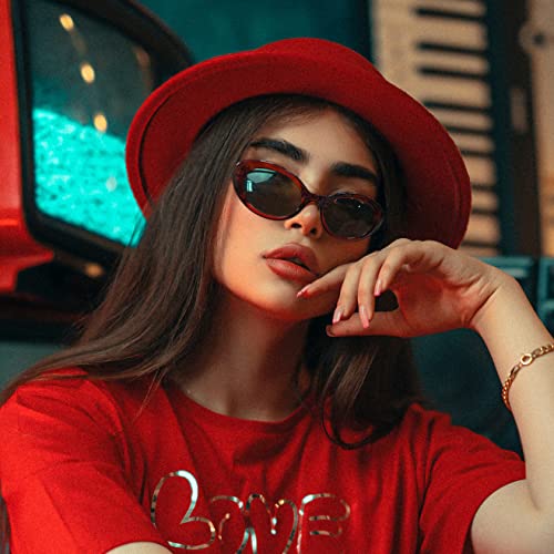 FEISEDY Sunglasses Womens, Retro Oval Cateye Sun Glasses Men, Small 90s Style B4128 - color: Red