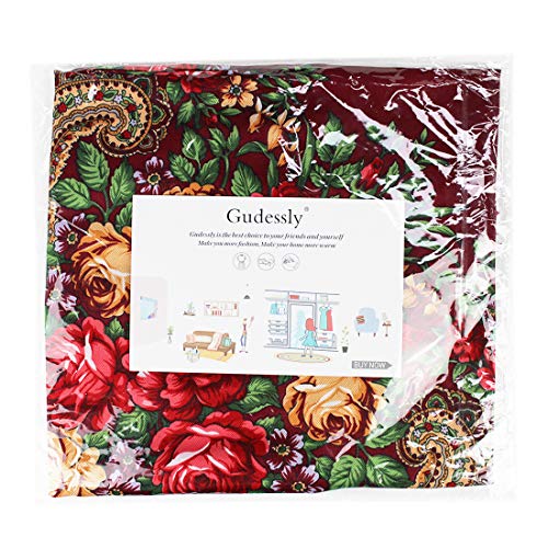 Gudessly Women's Traditional Scarf Wrap Tassel Fringes Neck Head Shawl Retro Scarf Floral Poncho Printing Square Cape 50inch - color: Wine Red