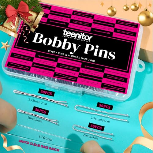 Teenitor 300pcs Silver Bobby Pins Hair Pins Kit, 100pcs Bobby Pins 100 Hair Pins for Women for Buns, 100pcs Hair Bands, 2" 2.36", Silver Bobb y Pins for Gray Hair 2" 2.75" - color: Silver