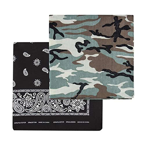 Levi’s All-Gender Multi-Purpose Bandana Gift Set – Headband, Wrap, Face & Neck Coverage - color: Camo/Black, size: Pack 2