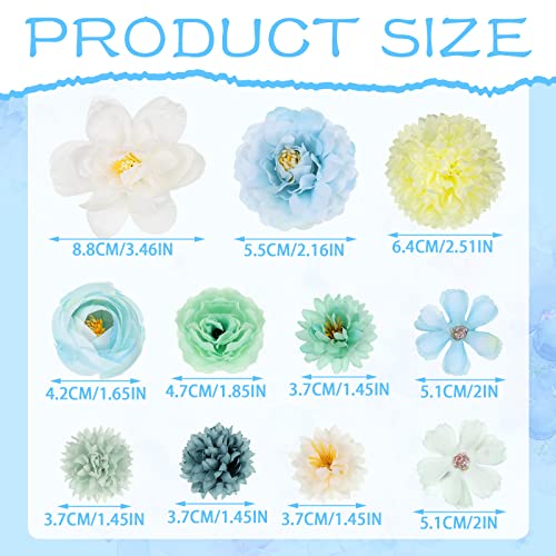 BBTO 21 Pcs Flower Hair Clip Rose Hair Clips Barrettes for Women Flower Accessories Boho Bride Claw Clip Hairpin Brooch Pin Headpiece for Wedding (Blue) - color: Blue