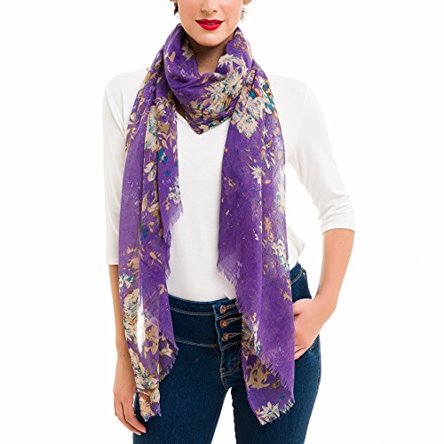 MELIFLUOS DESIGNED IN SPAIN Scarf for Women Lightweight Floral Flower Scarves for Summer Fall Shawl Wrap - color: Barcelona Collection 1 - Purple Floral