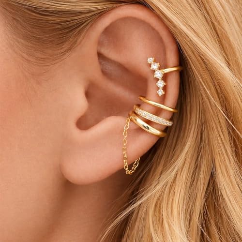 Ear Cuffs Non Piercing 14K Gold Plated Ear Cuff Earrings for Women Trendy Clip on Cartilage Earring Stacks Non Pierced Adjustable Fake Earrings Set Jewelry - color: A6:Gold Ear Cuffs-12Pcs