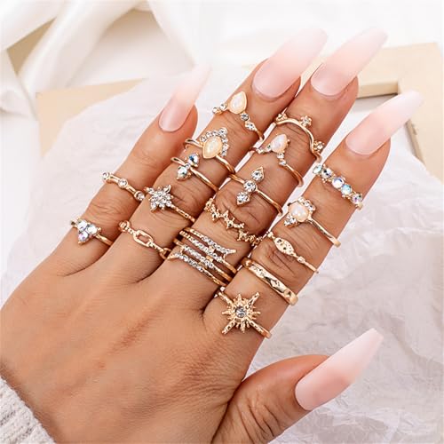 Boho Stackable Rings for Women Trendy Knuckle Joint Finger Knuckle Nail Ring Sets Simple Star Moon Stack Preppy Statement Rings Cute Stuff - style: I-9
