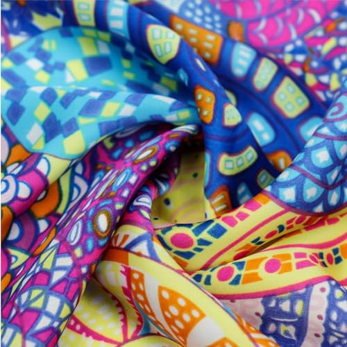 vimate Head Scarf for Women Hair 27'' Square Satin Silk Feeling Bnadana Neck Scarf Handbag Accessories Etc - color: E31#. Disk Flower
