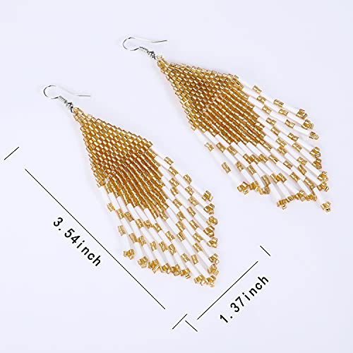 Long Beaded Tassel Earrings - Bohemia Colorful Bead Handmade Beaded Tassel Earrings，Gifts and Christmas - color: Classic white