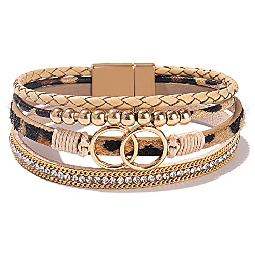FANCY SHINY Boho Leather Wrap Bracelet Stackable Infinity Chunky Cuff Bracelets Western Hippie Outfits Jewelry Valentine Gifts for Women - color: Leopard
