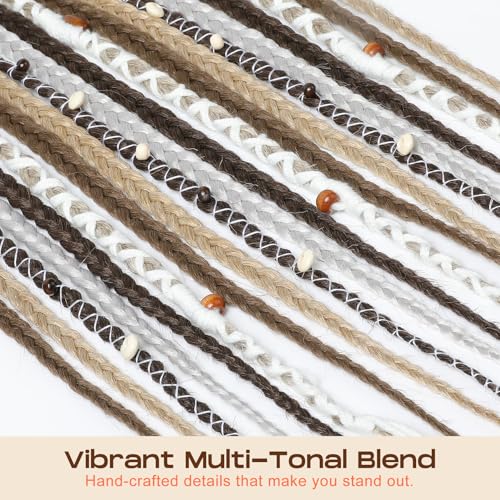 SEIKEA Boho Braided Ponytail Extension on Hair Tie, 16" Full Volume Lightweight Viking Dreadlock Ponytail Braid in Dreadlock Extensions with Beads and Shells, Festival Hair Accessories for Women Girls - color: Boho Earth Tone Mix