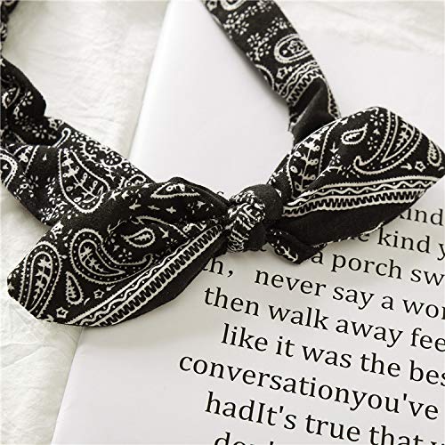 Hairband 6 Pack - Elastic Paisley Bandana Headwraps with Rabbit Ear Bow, Cotton Spandex Stretchy Headbands for Women, Hair Accessory for Hair Styling, Yoga, Jogging - 6 Colors - color: 6 Colors Rabbit Ear Headwraps