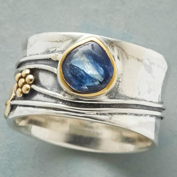 Mnyixsi Vintage Silver Blue Moonstone Ring 925 Sterling Silver Retro Princess Waterdrop Cut Sapphire Band Diamond Gemstone Wedding Engagement Ring Gemstone Boho Ring Size 10 - size: Size 10