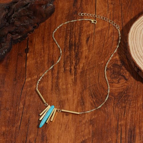 INENIMARTJ Gold Turquoise Necklace for Women Boho Turquoise Pendant Necklace Gold Chain Turquoises Necklaces Trendy Western Turquoises Jewelry for Womens - style: Turquoises D