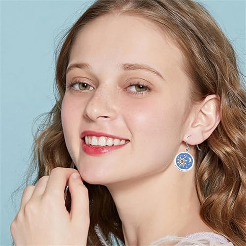 MALOYANVE Vintage Sun and Moon Drop Dangle Earrings for Women Unique lightweight Handmade Retro Boho Antiqued Gold Silver Round Coin Earrings for Women Jewelry - color: Silver Blue Earrings