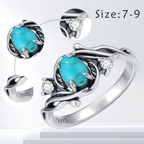 Boho Rings 925 Sterling Silver Turquoise Ring Western Jewelry Women's Eternity Rings Christmas Jewelry Gifts for Wife Mom Size 7-9 - style: Turquoise-3