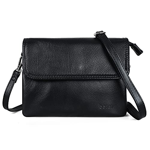 befen Genuine Leather Small Crossbody Bags for Women Cell Phone Bag Cross Body Purses,Silver Zipper - color: Medium Black