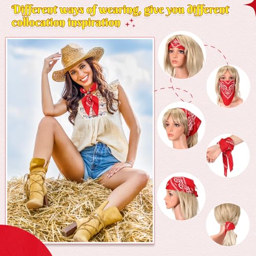 Bandanas Scarf with Leather Ring Floral Buckle Paisley Bandana Headwear Western Scarf Gifts for Women Men Halloween - color: Red