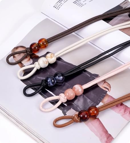 Womens Faux PU Leather Bead Rope Skinny Tie Belts for Skirt Dresses Jeans Pants Thin Dress Waist Belt - color: Black