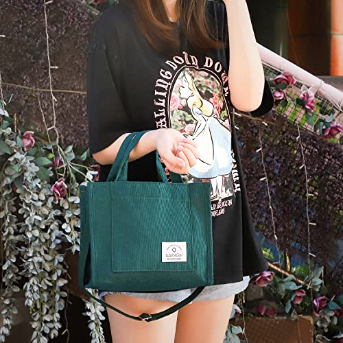 WantGor Tote Bag for Women, Corduroy Crossbody Bags Shoulder Handbag Small Satchel Hobo Bag Purse - color: Green