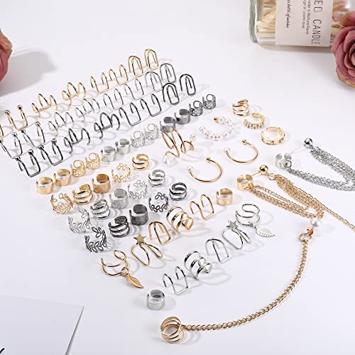 Dochais Ear Cuff Helix Cartilage Clip on Earrings Ear Cartilage Clip on Wrap Earrings Ear Cuffs for Women Men Non Piercing Ear Piercing Fake Earrings Set(Gold/Silver) - style: B-73 Pcs(Gold/Silver/Black)