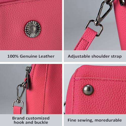 Genuine Leather Small Crossbody Bags for Women | Lightweight Shoulder Purse, Designer Handbag with Adjustable Strap, Casual Travel Everyday Bag - color: Pink
