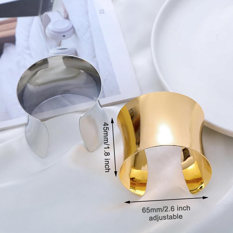 2Pcs Cuff Bangle Bracelet for Women Open Wide Wire Bracelets Gold Wrist Cuff Wrap Bracelet Adjustable - color: Silver3