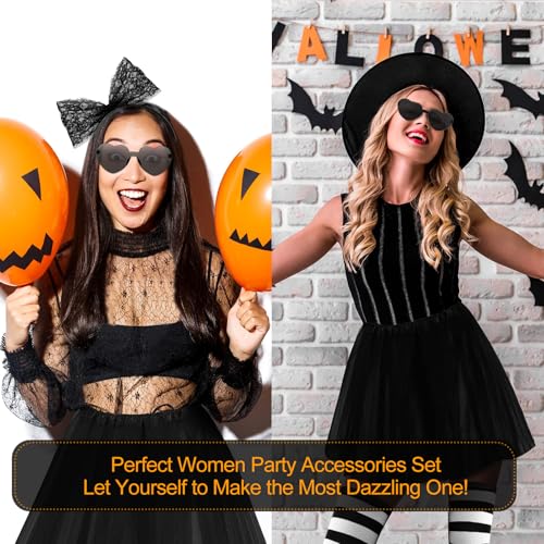Women Tutu Costume Accessories Set, Striped Knee Socks Tutu Skirt Sunglasses and Bow Headband Colorful Party Favors - color: Black