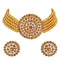 Aheli Pearl Diamond Choker Necklace & Round Earrings Gift for Women Indian Traditional Bollywood Fashion Bharatanatyam jewellery set - color: Champagne