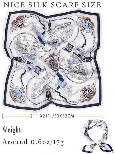 100% Mulberry Silk Scarf for Women Hair Lightweight Square Neckerchief Wrap For Head Scarves 21" - color: 31-nautical Blue /21"*21"