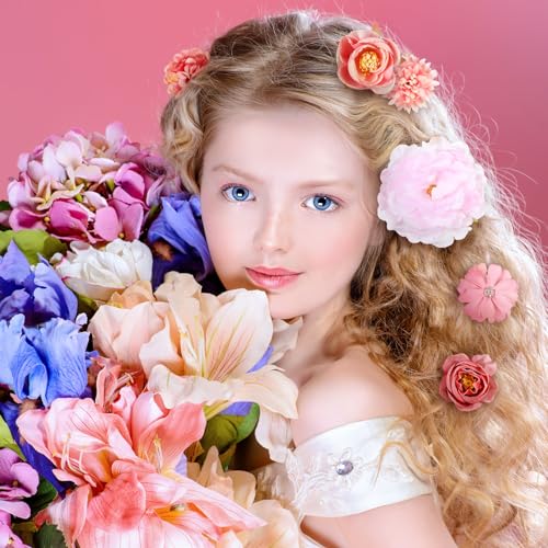 BBTO 21 Pcs Flower Hair Clip Rose Hair Clips Barrettes for Women Flower Accessories Boho Bride Claw Clip Hairpin Brooch Pin Headpiece for Wedding (Light Pink) - color: Light Pink