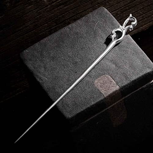Chinese Style Hair Stick Silver Plated Ornate Phoenix Design Hair Pin for Women Long Hair Accessory Vintage Elegant Bun Holder (Silvery)