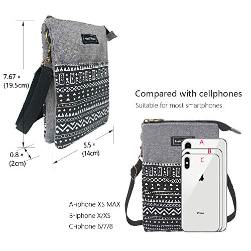 Roomy Cell Phone Purse Wallet Canvas Small Crossbody Purse Bags with Shoulder Strap For Women teen girlsl | Roomy - color: P-black and Gray