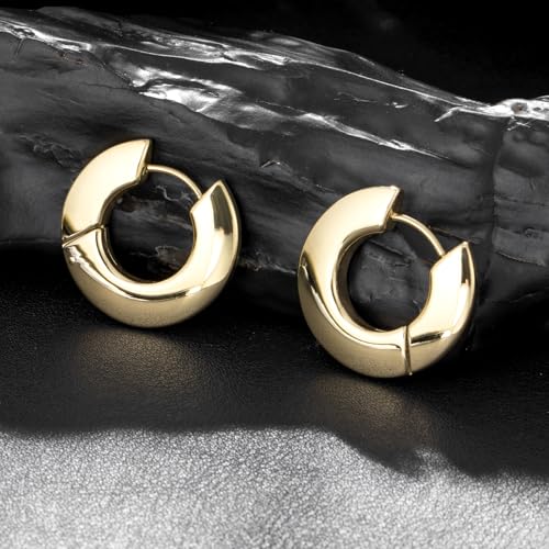 Stainless Steel Hoop Earrings for Women Gold Tone Geometric, Huggie Heart Twisted Minimalist Engraved Designs for Daily Wear - color: Gold-Round01_23mm