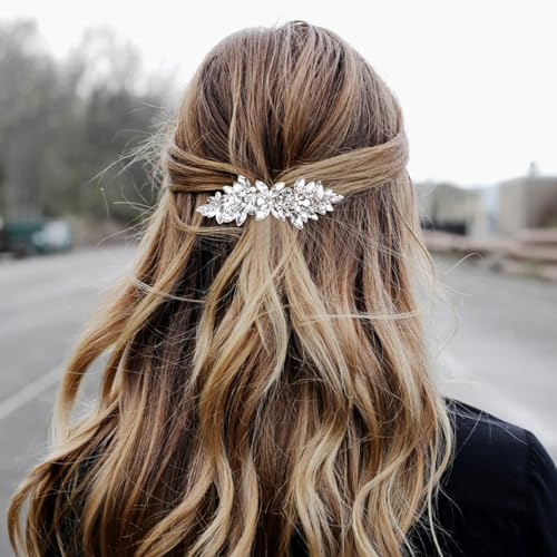 Joez Wonderful Rhinestone Hair Clips, Silver Bridal Hair Accessories for Women, Sparkly Crystal Hair Pins, Fancy Flower Hair Barrettes for Wedding, Bride, Long Hair (1 Pcs) - color: Rhinestone