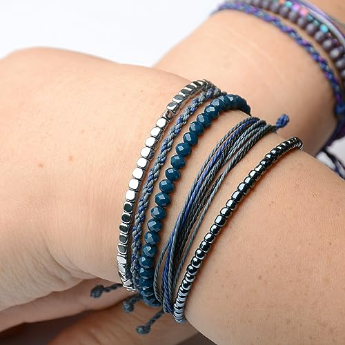 Mezcla Vida Handmade Waterproof Rope Bracelets Pack String & Beaded Bracelet Stack - Set of 5 Stackable Bracelets For Women, Summer Accessories & Bohemian Bracelets for Teen Girls - color: Dark Blue