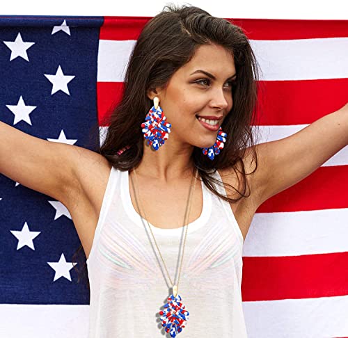 ARATLENCH Acrylic Pendant necklace Earrings – Long Statement Leaf Charm Necklace Tortoise Resin Palm Leaf Earrings Fashion Necklaces Earrings for Women - color: red white blue necklace