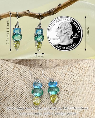 Colorful Cubic Zirconia Dangle Earrings for Women Multicolor Crystal Earrings Rainbow Cz Dangling for Birthstone Jewelry - color: Short linght blue