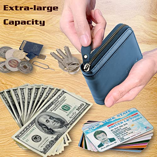 Admetus Mens RFID Blocking Wallets Zipper Leather Wallet for Men Bifold RFID Card Holder - color: Blue50778