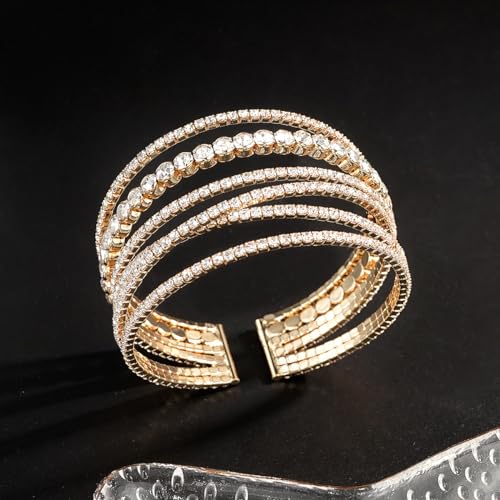 Suyi Rhinestone Bracelet Multilayer Gold Cuff Bracelet for Women Crystal Braidal Bracelets - color: Gold 2