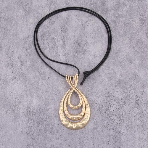 Bohemian Women's Leather Long Pendant Necklace Sweater necklace Adjustable Retro Woven Handmade Jewelry - color: Gold eight Characters