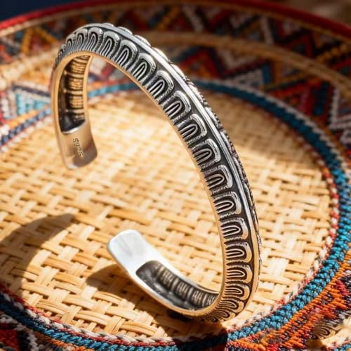 Kim Carrey S925 Sterling Silver Bracelet, Stacked Bracelets Open Bangle Cuff Design, Men's Gift Jewelry for My Man - style: Vintage