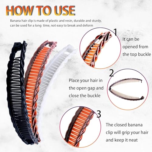 18 Pieces Banana Hair Clips Classic French Hair Comb Set Fishtail Plastic Twist Hair Clip Ponytail Accessories for Women Girls, 6 Styles（style1） - color: black,white, brown（style1）