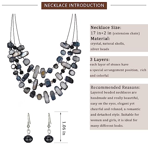 3 Layered Chunky Statement Necklace for Women Beaded Strand Necklaces with Earring Fashion Costumes Collar Necklace Jewelry Sets Gifts for Women - color: 50-Black